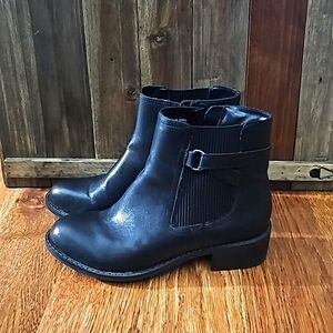 Black faux leather ankle boots